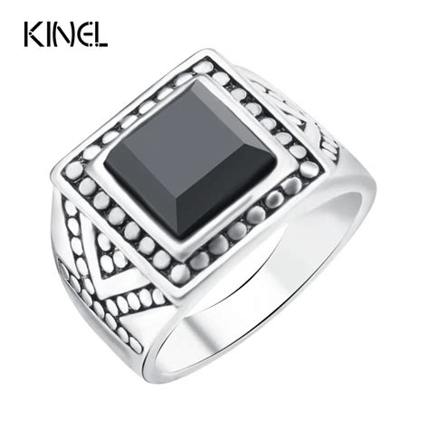 kinel vintage silver color black men s rings 2017 latest design big size 11 men jewelry in