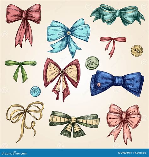 Set Of Bows Hand Drawn Stock Vector Illustration Of Button 29820481