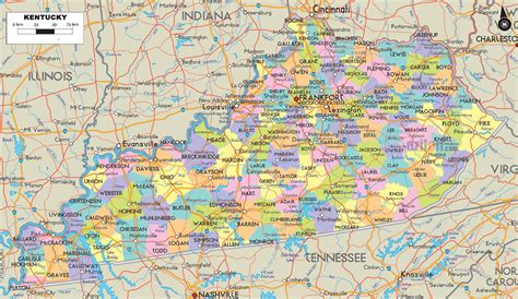 Kentucky Counties Road Map Usa