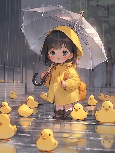 Premium Ai Image There Is A Girl In A Yellow Raincoat Standing In The