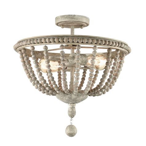 Farmhouse Wood Beaded Semi Flush Mount Ceiling Lights Grey