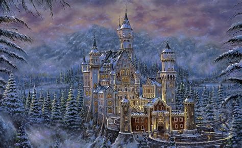 Download Tree Snow Winter Neuschwanstein Castle Painting Fantasy Castle