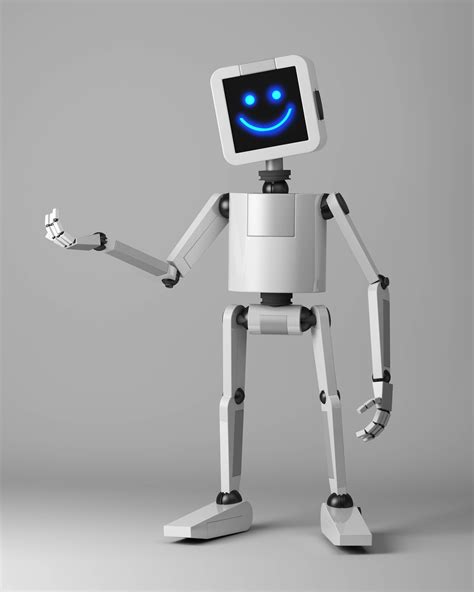 Happy Robot Presenter Standing On White Background 3d Render Get More