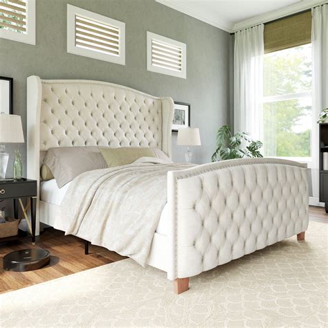Amerlife 62 High Queen Size Platform Bed Frame Velvet Upholstered Bed With Handmade Deep