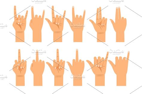 People Hand Signals Different Gestures Custom Designed Illustrations