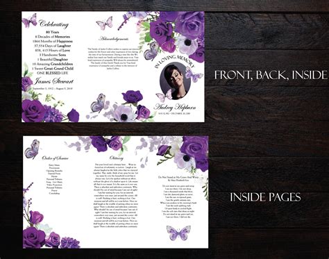 Funeral Program Template 85 X 14 Double Sided Etsy