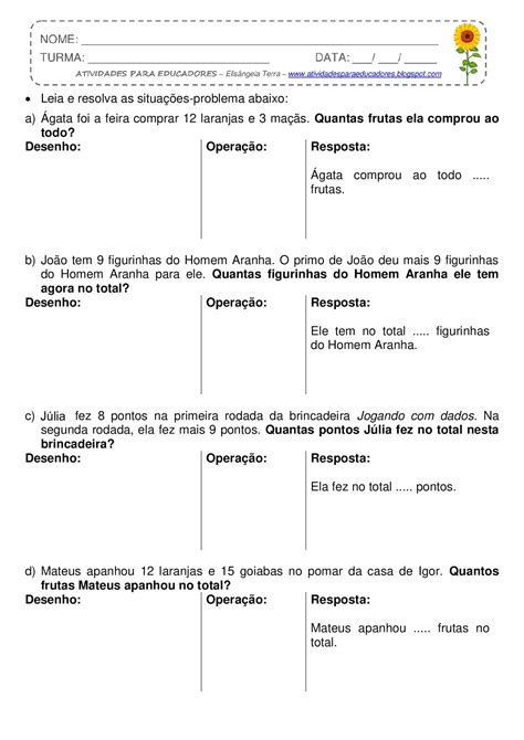 Situação Problema De Adição E Subtração