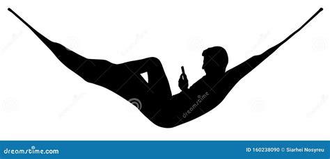 Man Relaxing Lying In Hammock Vector Silhouette