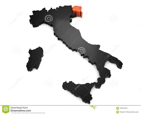 Italien 3d Schwarze Und Orange Karte, Wenn Region Friuli Venezia Giulia ...