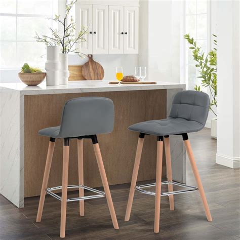 Grey 2x Modern Breakfast Bar Stools With Back Kitchen Counter Height