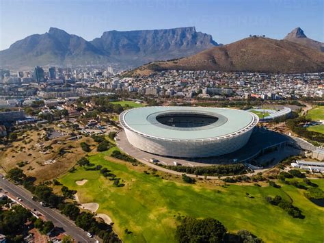 Aerial View Of Cape Town Stadium In Summer From Green Point With Table