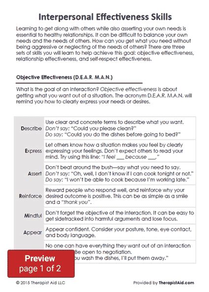 Dbt Interpersonal Effectiveness Skills Worksheet