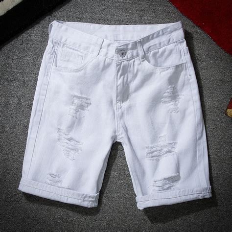 Usd1182 Buy Men White Denim Shorts New Summer Men Holes Short Jeans Men Cotton Stretches