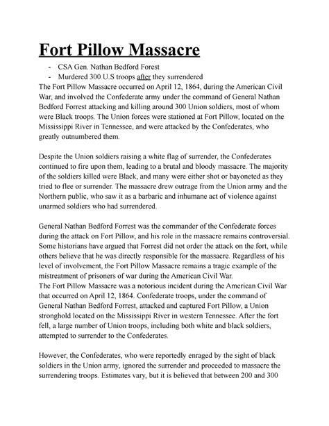 33333 Fort Pillow Massacre Consequences In The World Fort Pillow Massacre Csa Gen Nathan