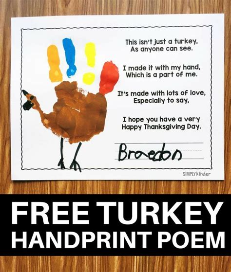 Turkey Handprint Poem Free Printable Printable Templates By Nora