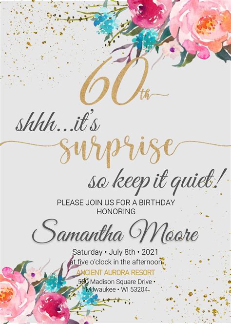 Floral 60th Birthday Invitation Templates Editable With Ms Word