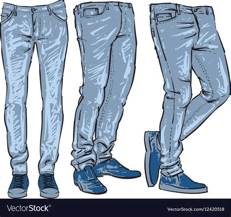 Hand Drawn Fashion Design Mens Jeans Drawing Style Blue Jeans Set