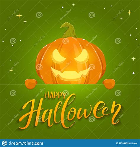 Green Banner With Happy Halloween And Pumpkin Stock Vector - Illustration of holiday, halloween ...