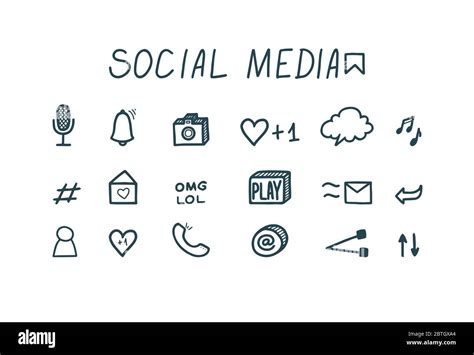 Set Of Social Media Doodle Icons Audio Messages Likes Reposts And