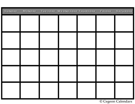 Blank Calendar Chart