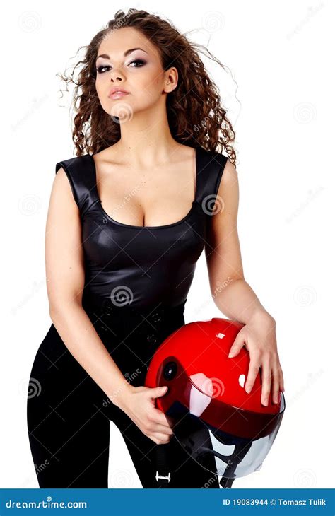 Woman With Biker Helmet Stock Photo Image Of Tower Seductive