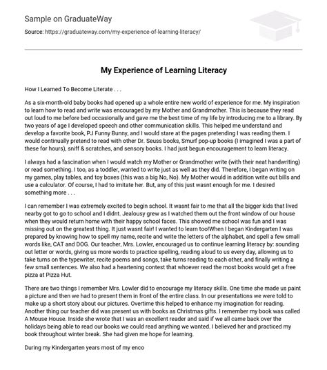 ⇉my Experience Of Learning Literacy Essay Example Graduateway
