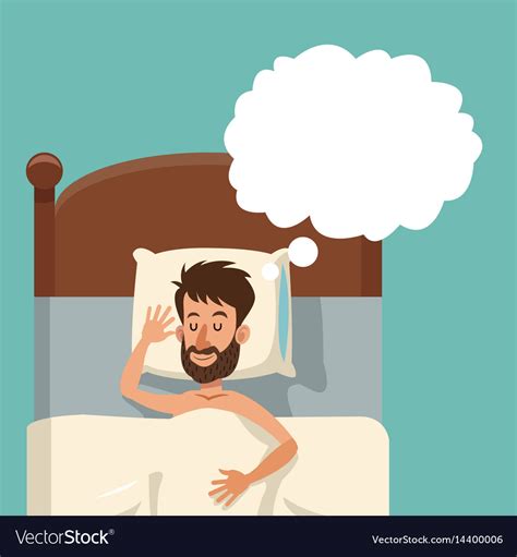 Cartoon Bearded Man Sleeping Dream Shirtless Bed Vector Image