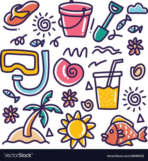 Hand Drawn Beach Doodle Royalty Free Vector Image