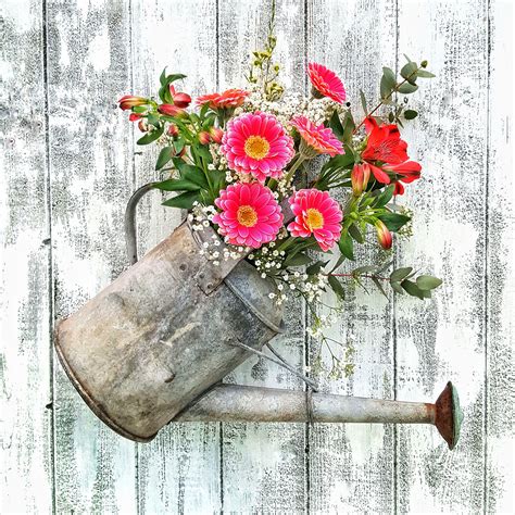 Gorgeous Flowers Displayed In Vintage Metal Watering Can T For Her