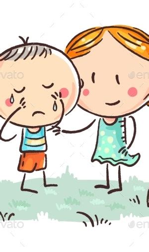 A Little Boy Crying And A Girl Comforting Him Vectors Graphicriver
