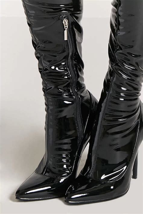 faux patent leather thigh high boots shopperboard
