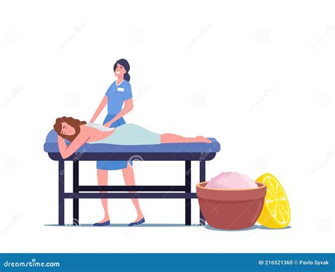 Young Female Character Lying On Table Receiving Relaxing Back Massage