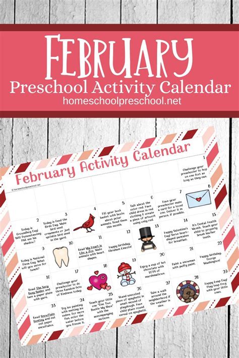February Activity Calendar Preschool Calendar February Activity