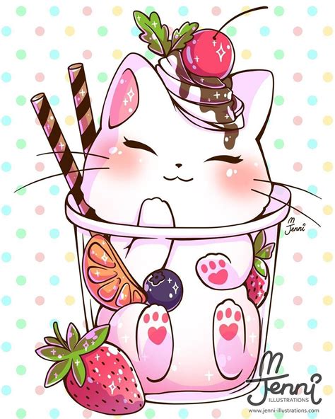 Vanilla Fruit Kitty Parfait Parfait Strawberry Dessert Kitty