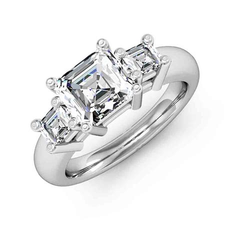 18ct Asscher Cut Natural Diamond 3 Stone Asscher Diamond Engagement