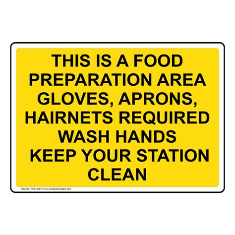 Safety Sign This Is A Food Preparation Area Gloves Aprons