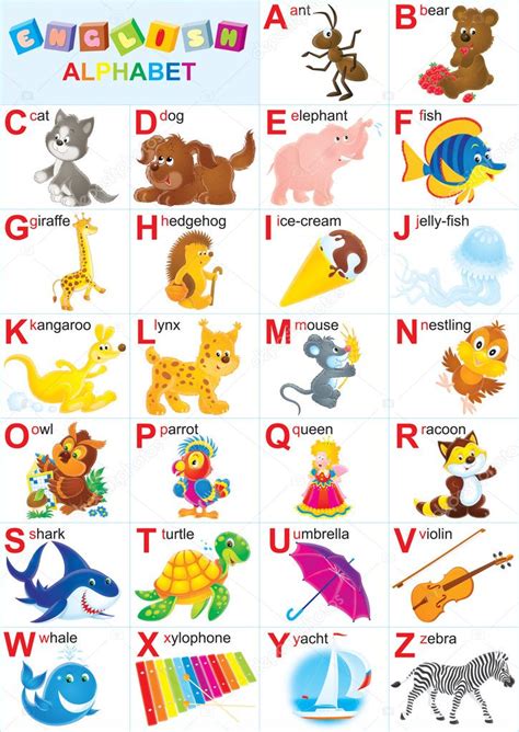 Alfabeto Inglés Para Los Niños Con Juguetes Y Animales Graciosos — Foto