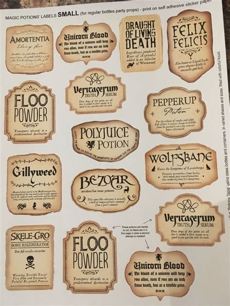 HARRY INSPIRED POTION BOTTLE STICKERS SIZE MEDIUM LARGE LABELS EBay