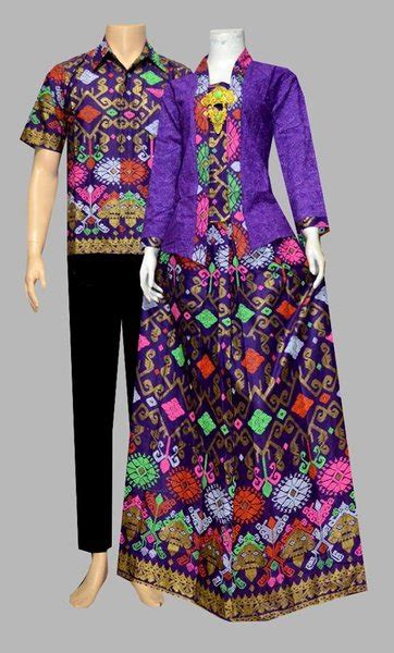 Jual Setelan Kebaya Batik Couple Muslim Warna Ungu Baju Batik Pasangan Murah Baju Batik