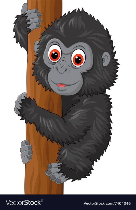 Illustration Of Cute Baby Gorilla Climbing Tree Download A Free