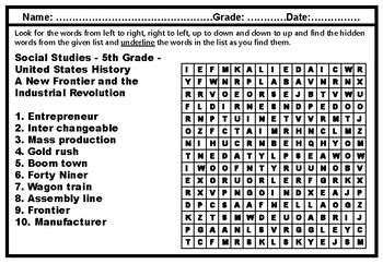Atlas of our country's history. 5th Grade Social Studies Word Search Worksheets, Social Studies Sub Plan