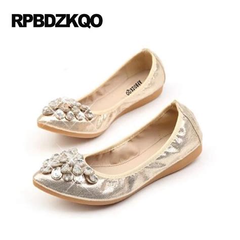 Large Size Crystal Elastic Pointed Toe Flats Silver Ballerina Beautiful