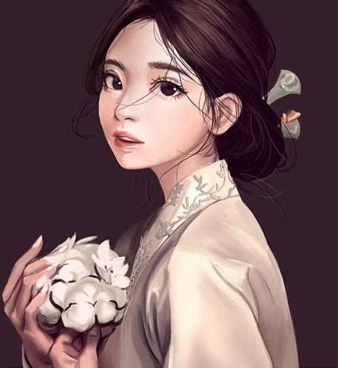 Fantasy Korean Girl With Hydrangeas Art Print Song From The Heart
