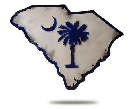 South Carolina State Emblem 3d Vintage Metal Artwork Blue 24 X 18