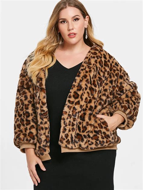Wipalo Plus Size Casual Leopard Faux Fur Jacket Women Coat Winter Warm