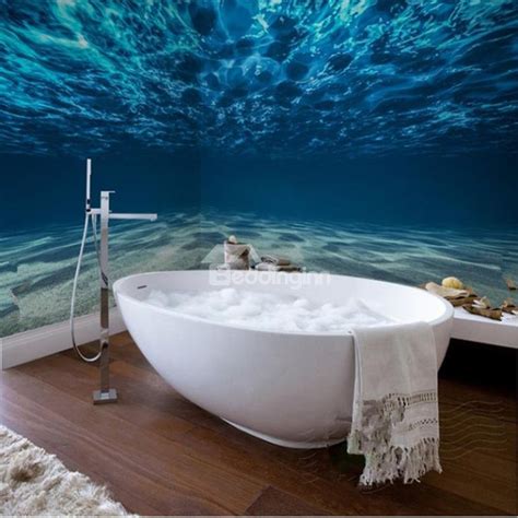 3d Blue Ocean Pattern Waterproof Sturdy Dampproof Eco Friendly Bathroom