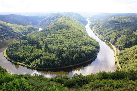 Beautiful View On The Saar River Loop At Mettlach Germany Stock Image