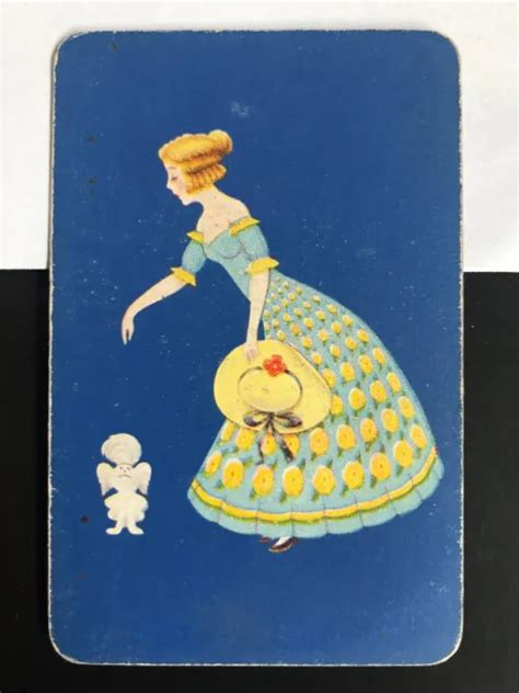 Vintage Swap Playing Card Girl Crinoline Lady And Roses Flower Dress
