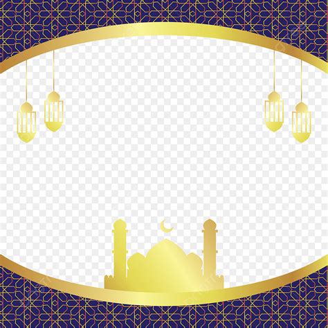 Gambar Perbatasan Bingkai Islami Dengan Pola Masjid Dan Lentera Emas