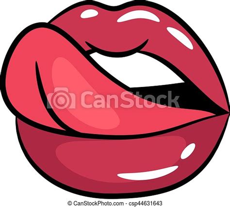 Female Tongue Liking Glossy Lips Vector Illustration On White